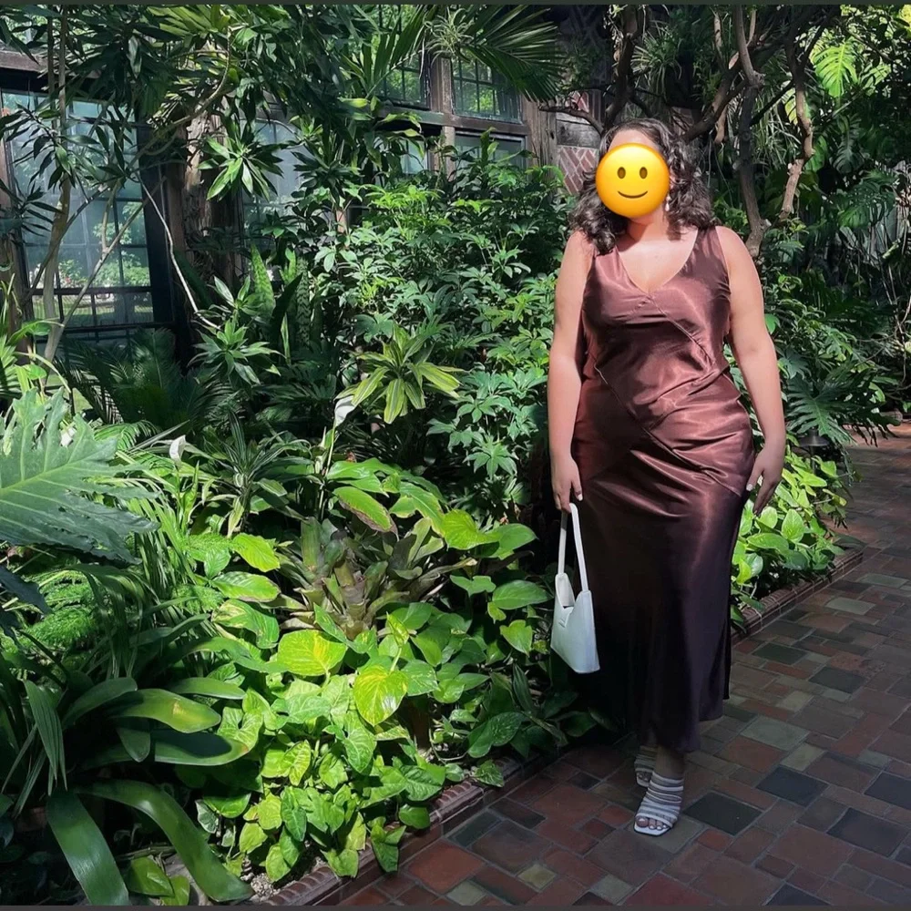 Chocolate Satin Midi Dress - Picture 2 of 6
